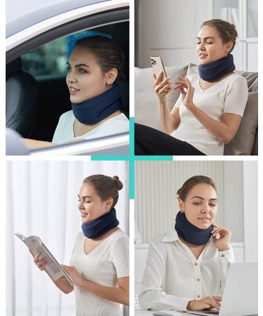 Neck Brace, Foam Cervical Collar for Sleeping, Soft Neck Support Relieves Pain & Pressure in Spine After Whiplash or Injury, Wraps Aligns Stabilizes Vertebrae (Comfort, Blue, Medium, 3″)